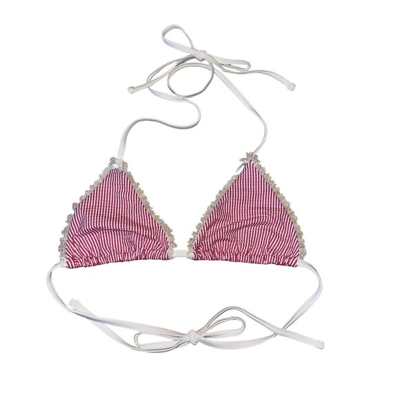 NWOT Frankies Bikinis Nick Pink Stripe Triangle Swim Bikini Top Women's X-Small - Picture 1 of 4